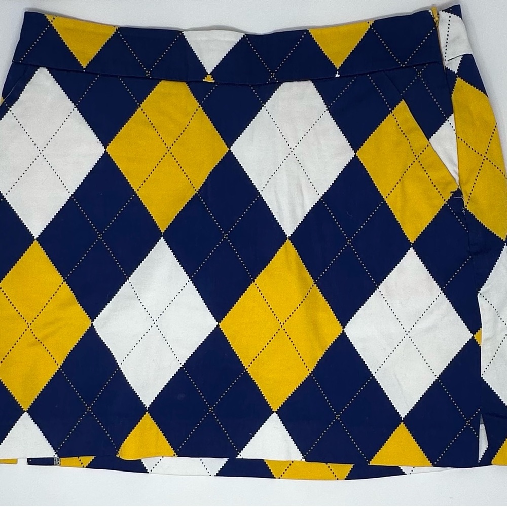 Vintage Loudmouth Blue and Gold Mini Pencil Skirt Golf